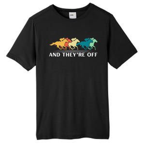 Horse Racing Funny And TheyRe Off Horse Racing Tall Fusion ChromaSoft Performance T-Shirt