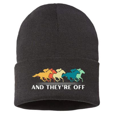 Horse Racing Funny And TheyRe Off Horse Racing Sustainable Knit Beanie