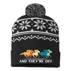 Horse Racing Funny And TheyRe Off Horse Racing USA-Made Snowflake Beanie