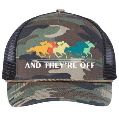 Horse Racing Funny And TheyRe Off Horse Racing Retro Rope Trucker Hat Cap