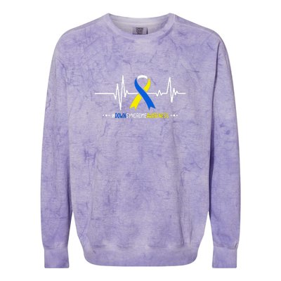 Heartbeat Ribbon For Down Syndrome Awareness Gift Colorblast Crewneck Sweatshirt