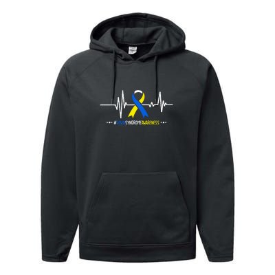 Heartbeat Ribbon For Down Syndrome Awareness Gift Performance Fleece Hoodie