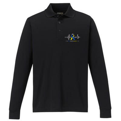 Heartbeat Ribbon For Down Syndrome Awareness Gift Performance Long Sleeve Polo