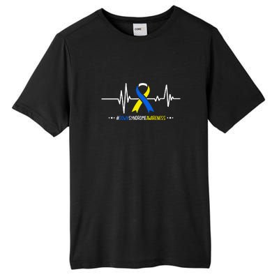 Heartbeat Ribbon For Down Syndrome Awareness Gift Tall Fusion ChromaSoft Performance T-Shirt