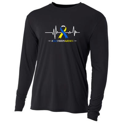 Heartbeat Ribbon For Down Syndrome Awareness Gift Cooling Performance Long Sleeve Crew