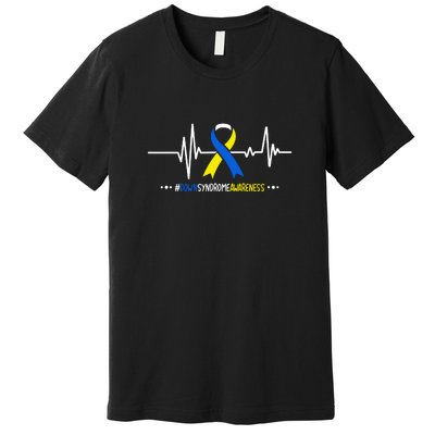 Heartbeat Ribbon For Down Syndrome Awareness Gift Premium T-Shirt