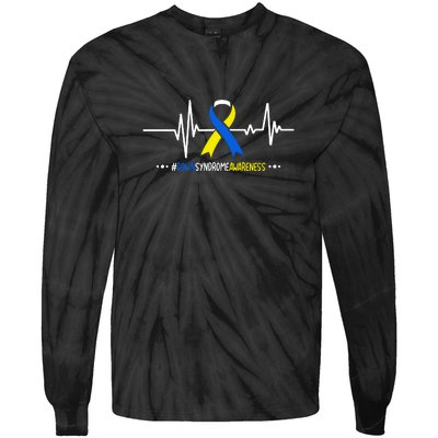 Heartbeat Ribbon For Down Syndrome Awareness Gift Tie-Dye Long Sleeve Shirt