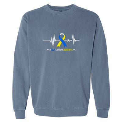 Heartbeat Ribbon For Down Syndrome Awareness Gift Garment-Dyed Sweatshirt