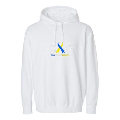 Heartbeat Ribbon For Down Syndrome Awareness Gift Garment-Dyed Fleece Hoodie