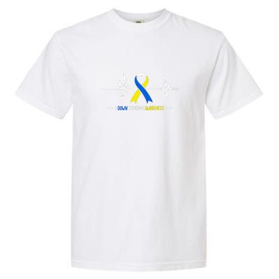 Heartbeat Ribbon For Down Syndrome Awareness Gift Garment-Dyed Heavyweight T-Shirt