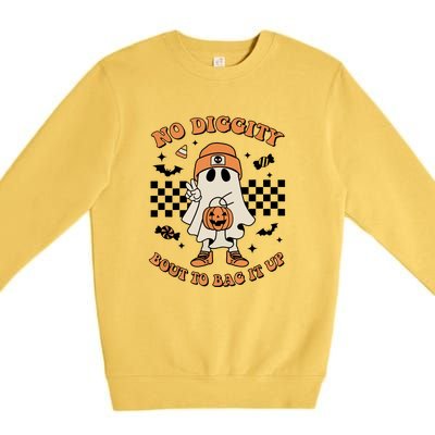 Halloween Retro Groovy Ghost No Diggity Bout To Bag It Up Gift Premium Crewneck Sweatshirt