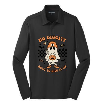 Halloween Retro Groovy Ghost No Diggity Bout To Bag It Up Gift Silk Touch Performance Long Sleeve Polo