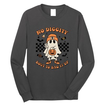 Halloween Retro Groovy Ghost No Diggity Bout To Bag It Up Gift Long Sleeve Shirt