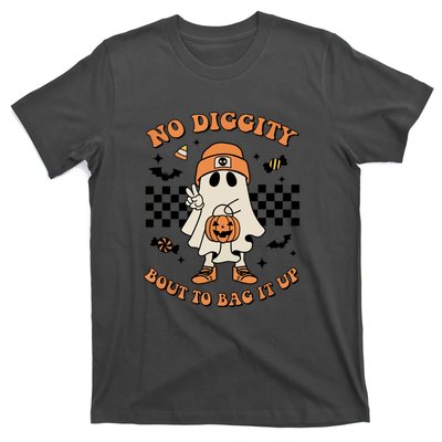 Halloween Retro Groovy Ghost No Diggity Bout To Bag It Up Gift T-Shirt