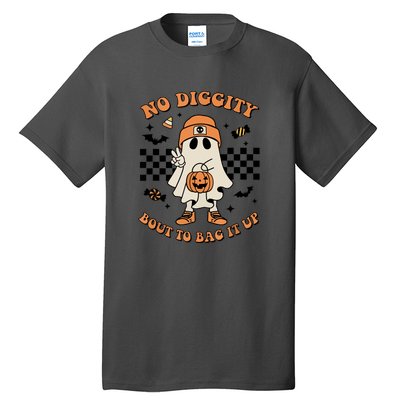 Halloween Retro Groovy Ghost No Diggity Bout To Bag It Up Gift Tall T-Shirt