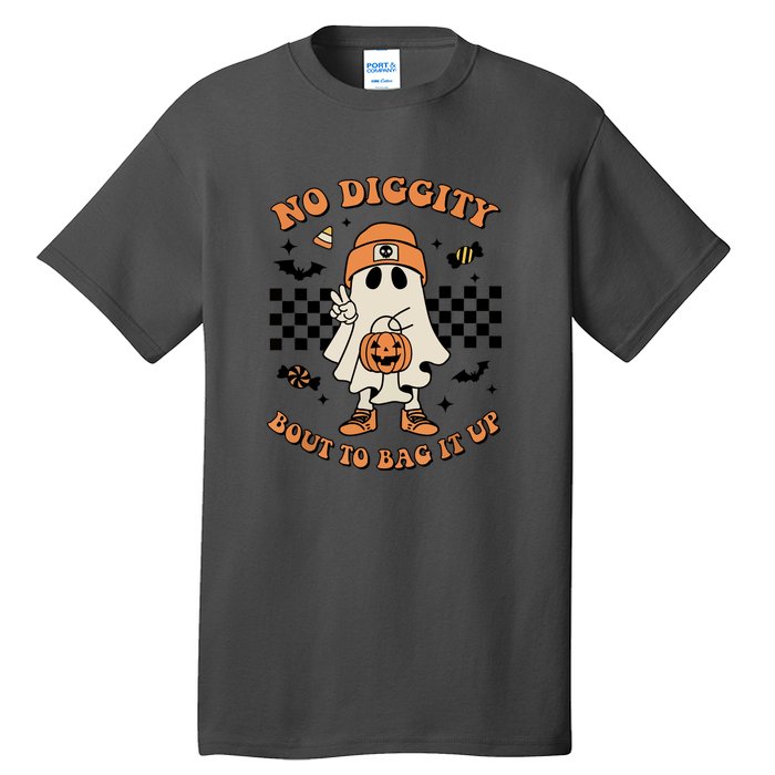 Halloween Retro Groovy Ghost No Diggity Bout To Bag It Up Gift Tall T-Shirt