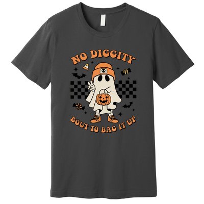 Halloween Retro Groovy Ghost No Diggity Bout To Bag It Up Gift Premium T-Shirt