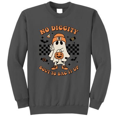 Halloween Retro Groovy Ghost No Diggity Bout To Bag It Up Gift Tall Sweatshirt