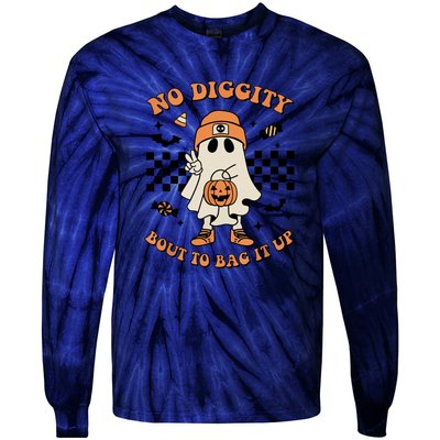 Halloween Retro Groovy Ghost No Diggity Bout To Bag It Up Gift Tie-Dye Long Sleeve Shirt