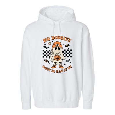 Halloween Retro Groovy Ghost No Diggity Bout To Bag It Up Gift Garment-Dyed Fleece Hoodie