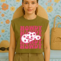 Howdy Retro Groovy Garment-Dyed Women's Muscle Tee