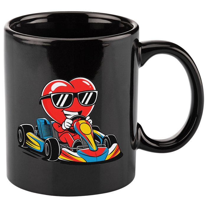 Heart Racing Go Kart Heart Valentines Day Funny 11oz C Handle Ceramic Mug