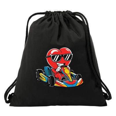 Heart Racing Go Kart Heart Valentines Day Funny Drawstring Bag