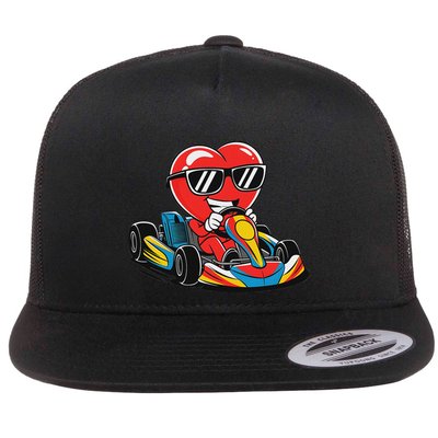 Heart Racing Go Kart Heart Valentines Day Funny Flatbill Hat