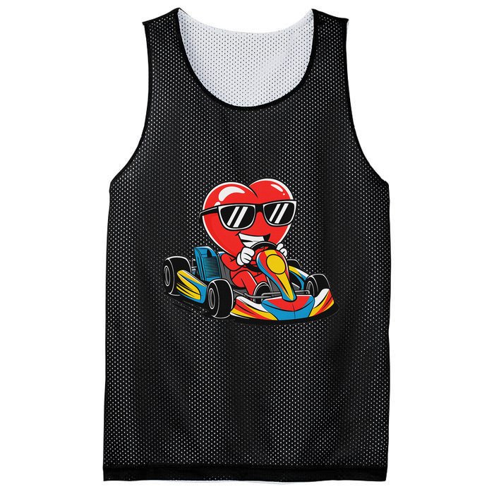 Heart Racing Go Kart Heart Valentines Day Funny Mesh Reversible Basketball Jersey Tank
