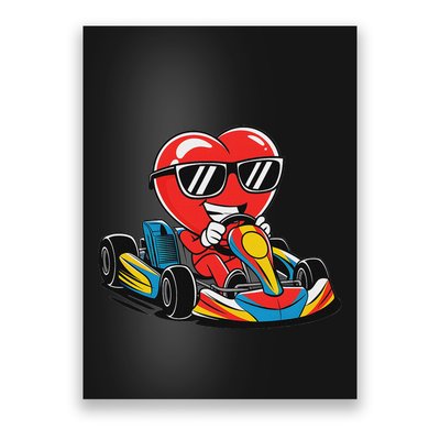 Heart Racing Go Kart Heart Valentines Day Funny Poster