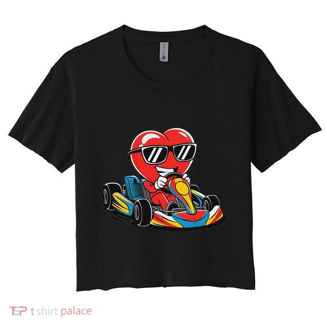 Heart Racing Go Kart Heart Valentines Day Funny Crop Top
