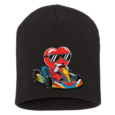 Heart Racing Go Kart Heart Valentines Day Funny Short Acrylic Beanie