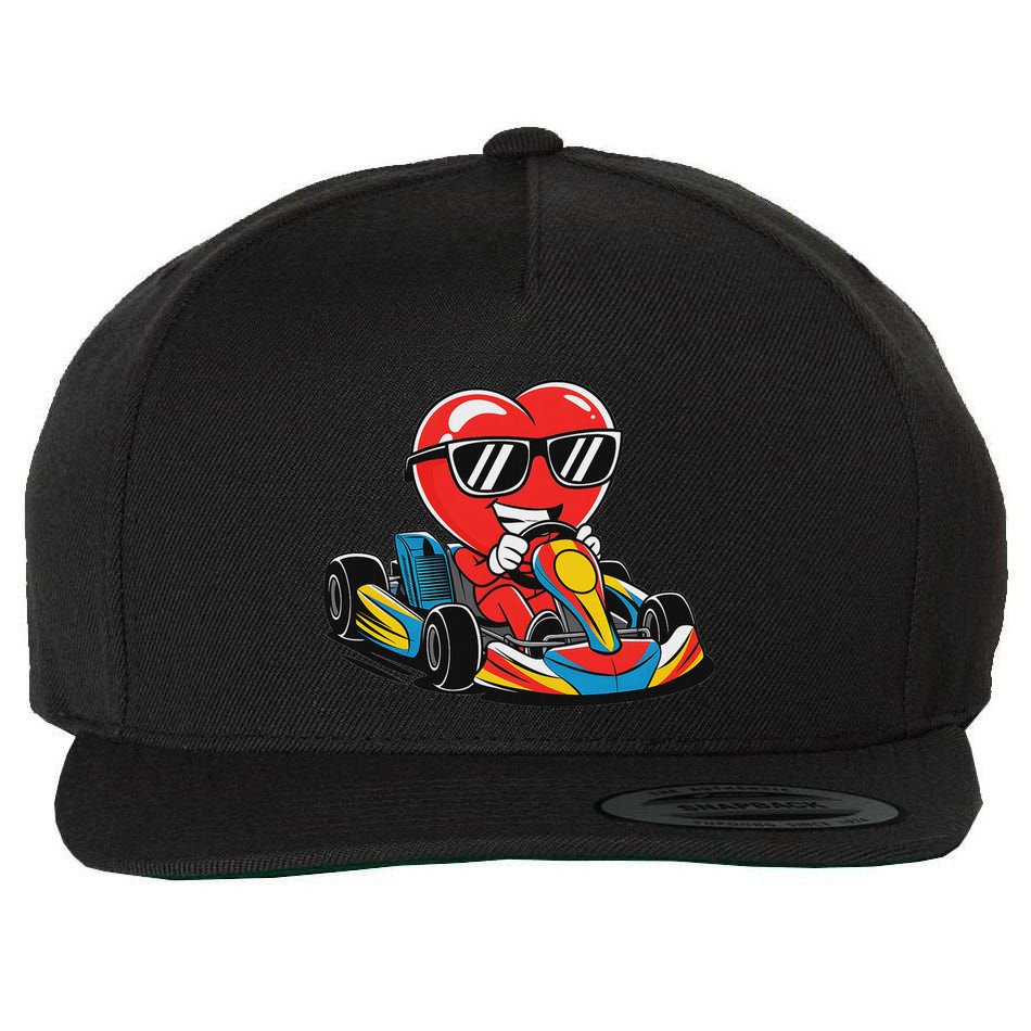Heart Racing Go Kart Heart Valentines Day Funny Wool Snapback Cap