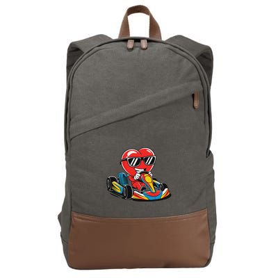Heart Racing Go Kart Heart Valentines Day Funny Cotton Canvas Backpack