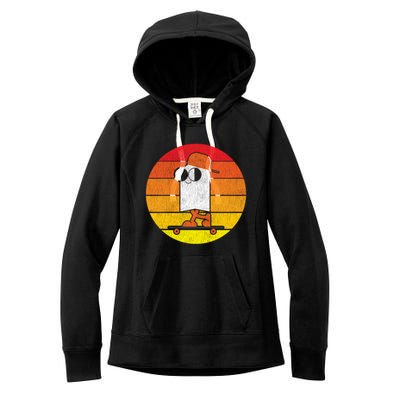 Halloween Retro Ghost On Skateboard Vintage Sunset Pocket Great Gift Women's Fleece Hoodie