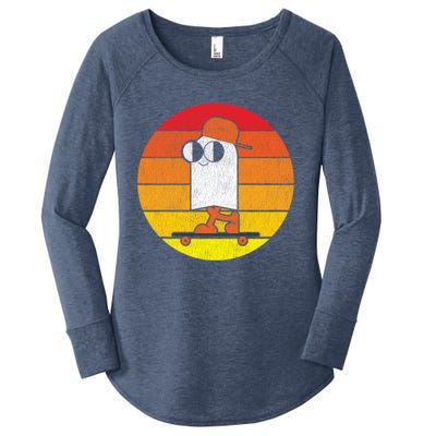 Halloween Retro Ghost On Skateboard Vintage Sunset Pocket Great Gift Women's Perfect Tri Tunic Long Sleeve Shirt