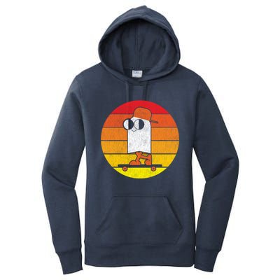 Halloween Retro Ghost On Skateboard Vintage Sunset Pocket Great Gift Women's Pullover Hoodie