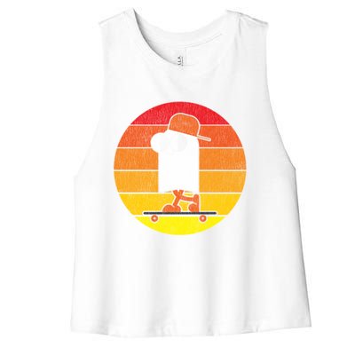 Halloween Retro Ghost On Skateboard Vintage Sunset Pocket Great Gift Women's Racerback Cropped Tank