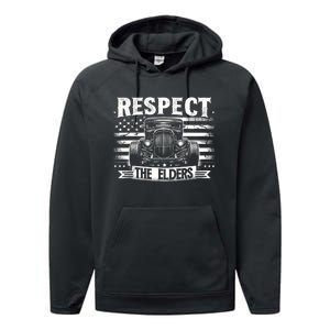 Hot Rod Grandpa Respect The Elders Patriotic Rat Rod Car Performance Fleece Hoodie