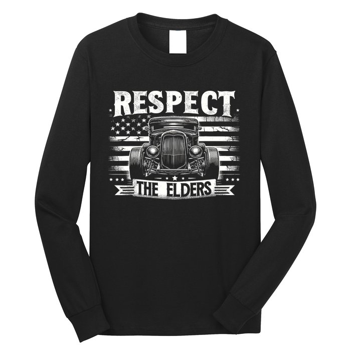 Hot Rod Grandpa Respect The Elders Patriotic Rat Rod Car Long Sleeve Shirt