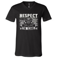 Hot Rod Grandpa Respect The Elders Patriotic Rat Rod Car V-Neck T-Shirt