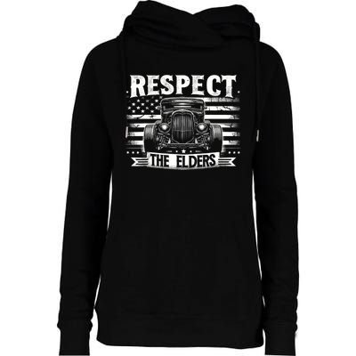 Hot Rod Grandpa Respect The Elders Patriotic Rat Rod Car Womens Funnel Neck Pullover Hood