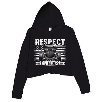 Hot Rod Grandpa Respect The Elders Patriotic Rat Rod Car Crop Fleece Hoodie