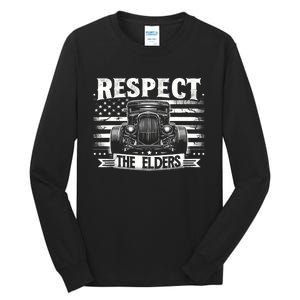 Hot Rod Grandpa Respect The Elders Patriotic Rat Rod Car Tall Long Sleeve T-Shirt