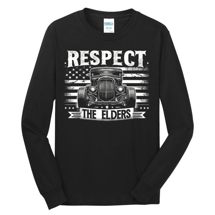 Hot Rod Grandpa Respect The Elders Patriotic Rat Rod Car Tall Long Sleeve T-Shirt