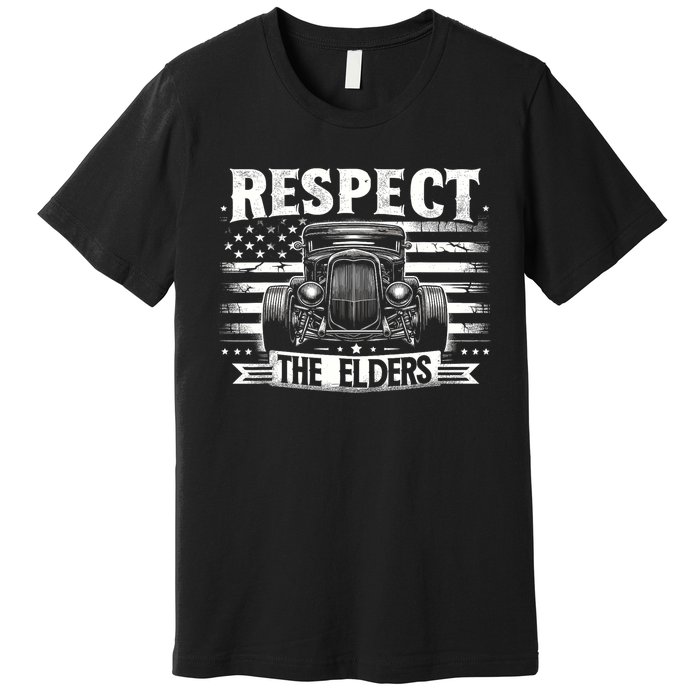 Hot Rod Grandpa Respect The Elders Patriotic Rat Rod Car Premium T-Shirt