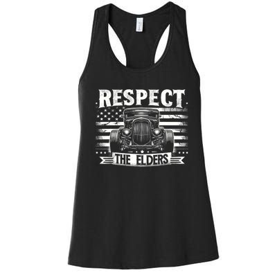 Hot Rod Grandpa Respect The Elders Patriotic Rat Rod Car Women's Racerback Tank