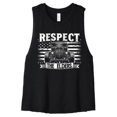 Hot Rod Grandpa Respect The Elders Patriotic Rat Rod Car Women's Racerback Cropped Tank