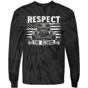 Hot Rod Grandpa Respect The Elders Patriotic Rat Rod Car Tie-Dye Long Sleeve Shirt