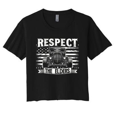 Hot Rod Grandpa Respect The Elders Patriotic Rat Rod Car Women's Crop Top Tee